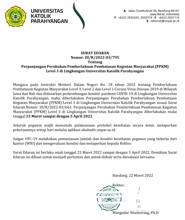 SURAT EDARAN 22 Maret 2022-UNPAR PPKM Level 3.jpg